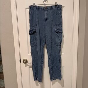 American Rewash Denim Blue Cargo Jeans